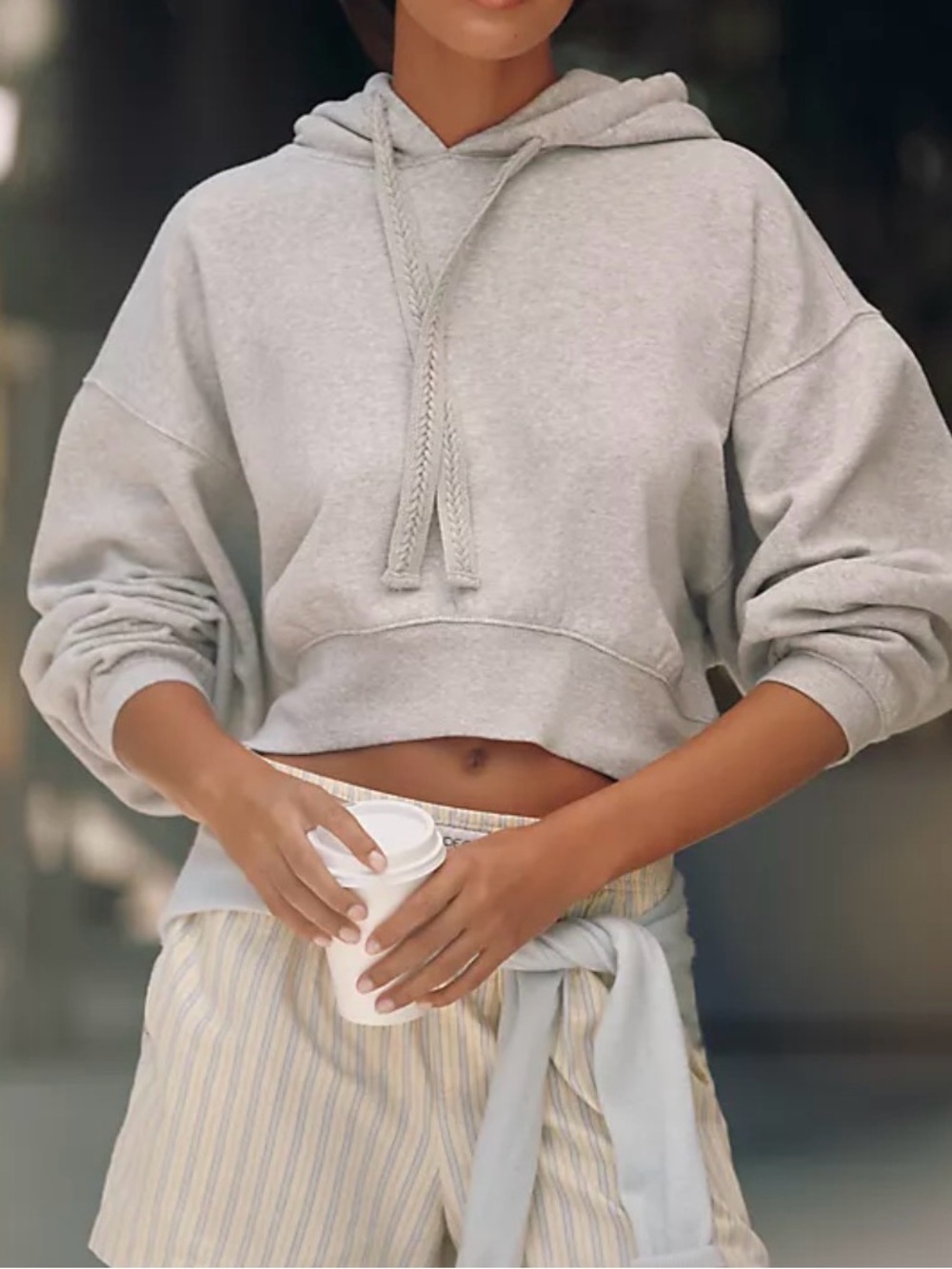 Anthropologie Light Gray Cropped Hoodie